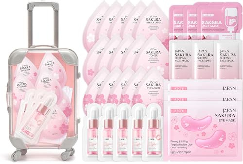 Sakura Skincare Set mit Mini Koffer, Beauty Set Teenager Mädchen, 30 Teile