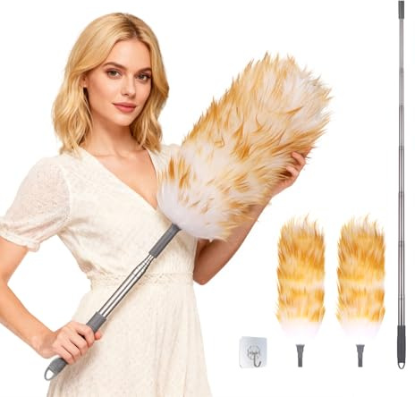 2 Pcs Feather Duster Long Handle, 130cm Extendable Dusters for Cleaning | Cobweb Duster for High Ceilings Lights Home, Office, Car Cleaning