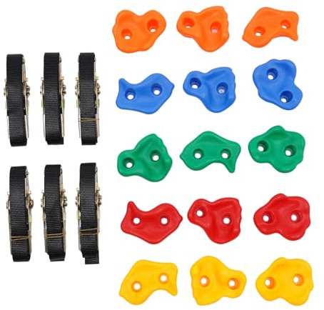 DOPBENT Klettersteine Kinder im Freien, 15er-Pack Klettergriffe, max. 100 kg Tragkraft, mit 6 Ratschengurten, für Spielturm