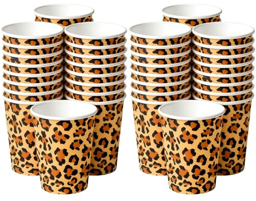 MEISH 40pcs Leopard Print Paper Cups Jungle Safari Animal Party Cups Disposable Paper Cup Cheetah Party Decorations Tableware for Animal Party Supplies