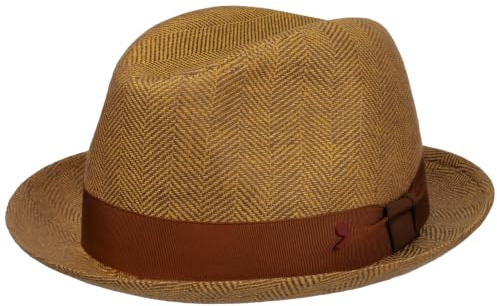 Alfonso D’Este Herringbone Player Leinenhut Sommerhut Sonnenhut Player-Hut+ Stoffhut Damen/Herren - Made in Italy mit Futter Frühling-Sommer Frühjahr Sommer - M (56-57 cm) senf
