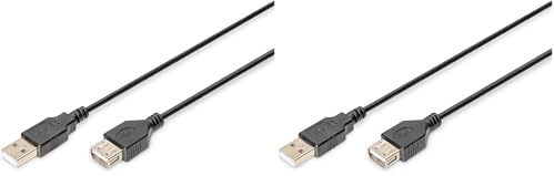 Digitus Cavo di prolunga USB 2.0-1,8 m - USB-A (maschio) a tipo A (femmina) - 480 Mbps - Nero (Confezione da 2)