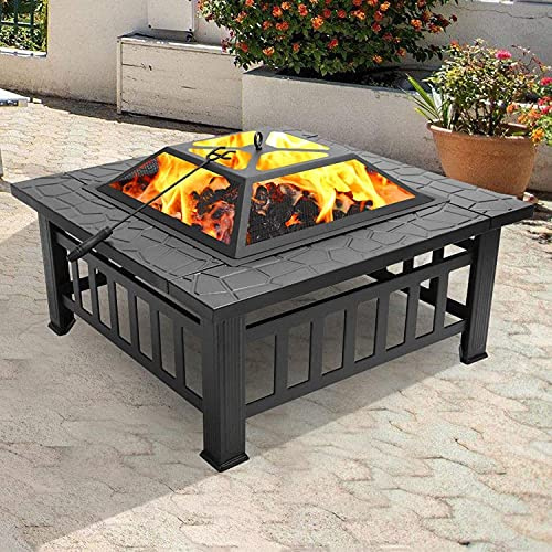 BKSXSOP 3-in-1-Feuerstelle mit Tisch, Grill, Eisgrube, großer Feuerstelle für den Garten, Außenheizung, Metall-Feuerschale, Camping-Grill