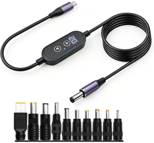 Hoembpn PD & USB auf DC 5.5x2.1mm Adapter Kabel,5V/9V/12V/15V/20V/28V Einstellbare Spannung,140W 5A adapter directly mit Tastensteuerung und 10 Gleichstromsteckern für Laptop Router Monitore(1.2 M)