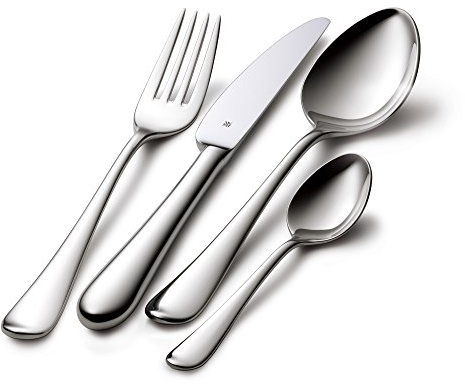 WMF Signum Edelstahl Besteck Set 6 Personen, Essbesteck Set 24 teilig Monobloc-Messer, Cromargan Edelstahl poliert, glänzend, spülmaschinenfest