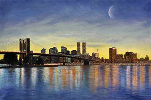 1art1 New York Alba su Brooklyn Bridge E Skyline Carta da Parati Adesiva 180x120 cm