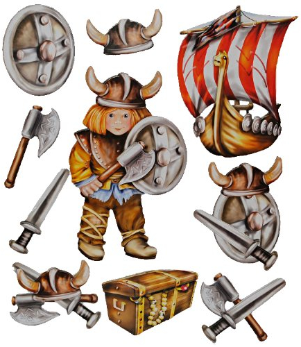 11 TLG. Set 3-D ! Wandtattoo/XL Sticker aus Pappe - Wikinger Wikingerschiff selbstklebend Aufkleber - Wandsticker für Kinder