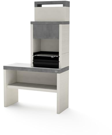 TUOZI - Barbacoa de Obra para Leña y Carbón Modelo PLAN 2 (Gris/Blanco - 110 x 47 x 192 cm) REF: 8036 - Uso en Exteriores