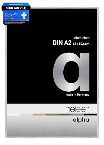 nielsen Bilderrahmen, 42 x 59,4 cm (A2), Aluminium, Eiche Weiß, Posterrahmen zum Aufhängen im Hoch- & Querformat, Echtglas, Alpha