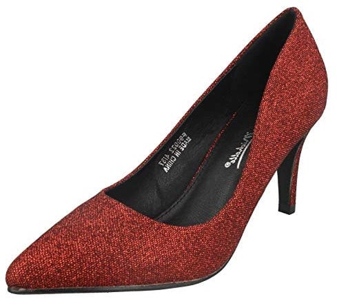 Anne Michelle Ladies Mid Heel Court Shoes - Red Glitter - UK Size 8 - EU Size 41 - US Size 10