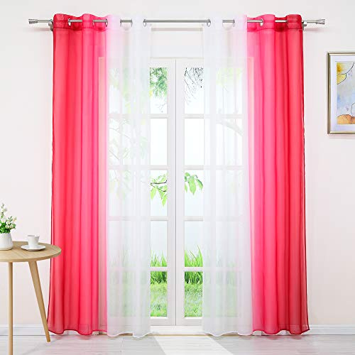 Joyswahl Gardine Voile Vorhang mit Farbverlauf Design »Agnes« Dekoschal Fenster Schal BxH 140x225cm Rot mit Ösen 2er Pack