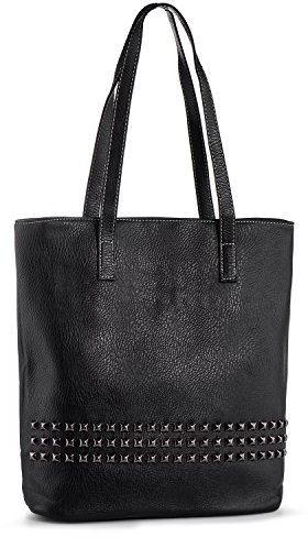 LaRechor Damen Handtasche Shopper Tasche mit Nieten PU Leder Damentasche Schultertasche zum Reise Arbeit Uni (Schwarz)