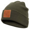 Rough Beanie - Beanie Mütze, Strickmütze mit Echt-Leder/Stick Veredelung, Viele Farben zur Auswahl (Manufaktur13/M13) (Olive)