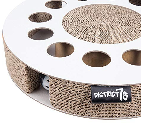 District 70 Whirl - Interaktives Katzenspielzeug für Katzen aus Wellpappe inkl. Kugelbahn - 30 x 30 x 6 cm (Einheitsgröße) - Weiß