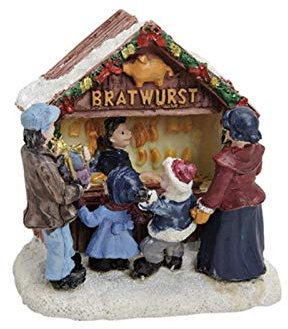 meindekoartikel Weihnachtliche Miniatur-Figuren Winterwelt-Szene aus Poly – Marktstand Wurststand B7 x T5 x H7 cm