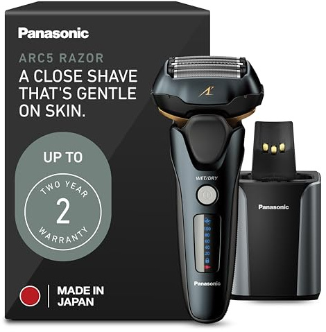 Panasonic Electric Razor for Men, Electric Shaver for Men, ARC5 with Premium Automatic Cleaning and Charging Station, Wet Dry Shaver, Cordless Razor, with Pop-Up Trimmer ES-LV97-K, Black