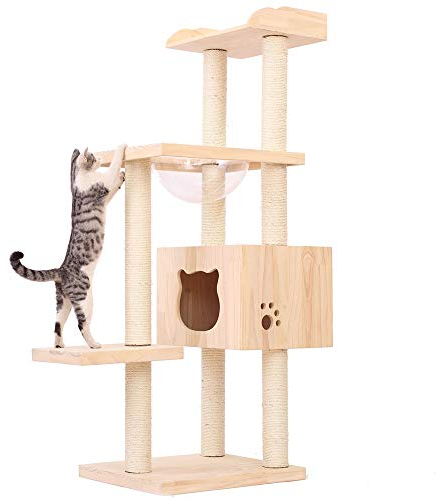 Cat Climbing Katzenhaus Katzenhaus Katzenkratzbrett Holzmöbel Verkratzen Aktivität Baumhaus Haustier Kätzchen Katze Barsch Plattform Klettern Kratzbaum ( Color : Natural , Size : 50x60x159cm )