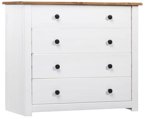 vidaXL Panama-Kiefer Beistellschrank mit 4 Schubladen Sideboard Kommode Anrichte Telefontisch Schubladenschrank Schrank Weiß 80x40x73cm