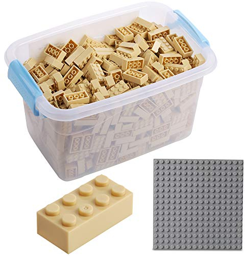 Bausteine - 520 Stück, Kompatibel zu Allen Anderen Herstellern - Inklusive Box und Grundplatte, Beige