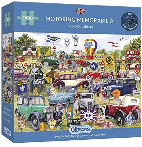 Motoring Memorabilia | 1000 Piece Jigsaw Puzzle | Vintage Car Puzzle | Sustainable Jigsaw Puzzle for Adults | Premium 100% Recycled Board | Great Gift for Adults | Gibsons Games