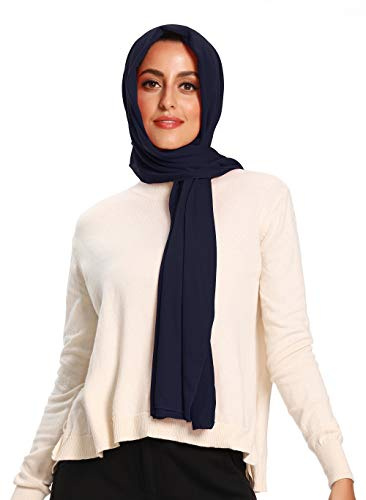Jersey Hijab Schals für Frauen Kopftuch Muslim Head Wraps, marineblau, Large