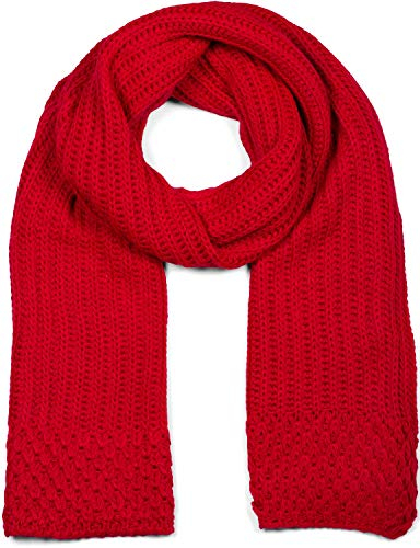 styleBREAKER Damen langer Strick Schal mit Rippen und Perl Strickmuster, warmer Winter Strickschal Einfarbig 01018164, Farbe:Rot