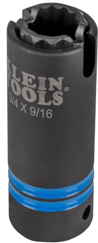 Klein Tools 66031 3-in-1 Slotted Impact Socket, 12-Point Deep Sockets, Coaxial Spring Loaded, 3/4 and 9/16-Inch Hex Sizes, 1/2-Inch Drive