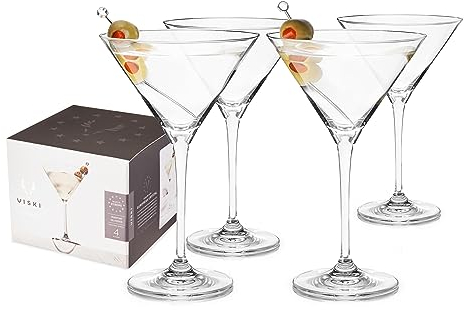 Viski Reserve European Crystal Martini Glasses, 4 Lead-Free Crystal Stemmed Cocktail Glasses, European Made Glassware, Set of 4, 7oz (207ml)