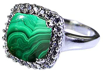 CaratYogi 925 Sterling Silber Halo Verlobungsringe Chakra Heilung Birthstone Modeschmuck Malachit Edelstein Ring Geschenk Für Frauen, Frau, Freundin Größe 65