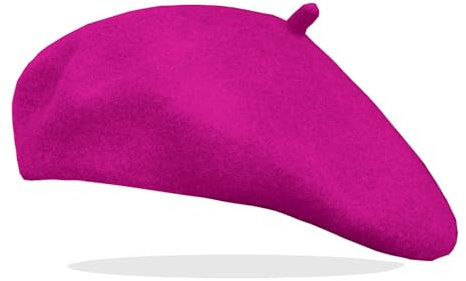 Van Der Rich ® - Klassischer französischer Baretthut Barett Wolle - Damen (Fuchsia, One Size)
