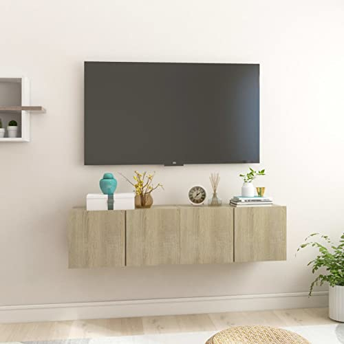 Susany 2 STK. TV Board Hängend, Hängeschrank, Hängeboard Wohnwand, TV Lowboard mit Fächer Spanplatte Sonoma-Eiche 60x30x30 cm