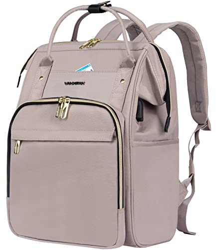 VANKEAN 15.6-16.2 Inch Laptop Backpack for Women Fashion Computer Work Backpack, Water Repellent College Daypack Backpacks with USB Port RFID Pocket, College Bag Business Travel Backpack, Dusty Pink