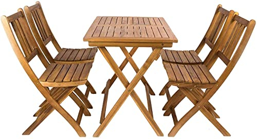 SAM 5tlg. Balkongruppe Blossom, Akazienholz massiv + geölt, Gartengruppe mit 1 Tisch 80x60 cm + 4 Stühle, klappbar, für Garten, Balkon und Terrasse