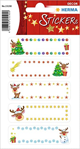 HERMA 15190 Weihnachtssticker, Little Rudolph (10 Aufkleber, Papier, glitzernd) selbstklebende Weihnachtsdeko, permanent haftende Etiketten für Weihnachten, Geschenke, Basteln, Adventskalender, bunt