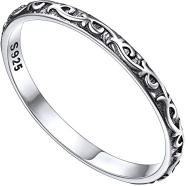 FOCALOOK Ehering Partnerring für Männer 925 Silber 2mm breit Vorsteckring Verlobungsring Trauring Vintage Keltischen Knoten Muster Schmuck für Valentinstag Größe 64 (20.4)