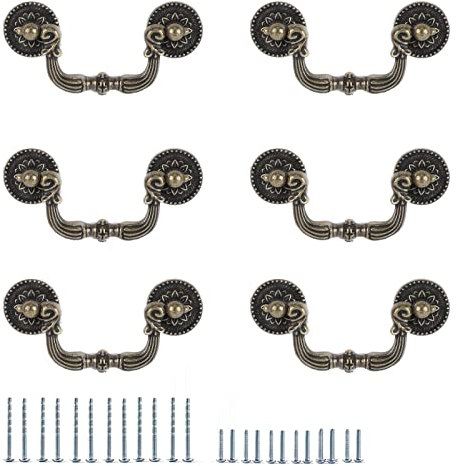 FANRUIER 6PC Pull Down Haken Kommodengriff Schubladengriff Schubladengriff Rustikaler Vintage-Stil Antik Bronze Küchenschrank Hardware (64mm)