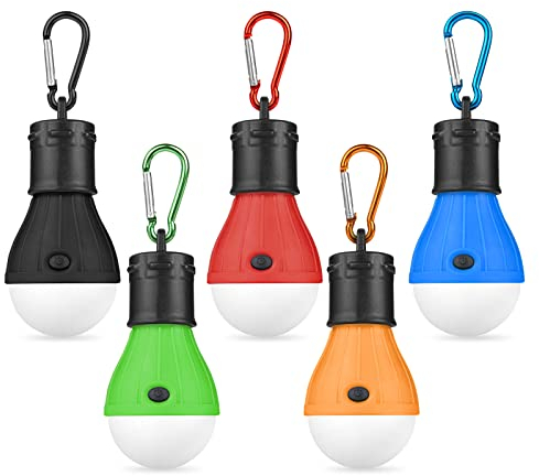 Flintronic Lampada LED Campeggio, 5Pezzi Lampadina da Campeggio, Lampada da Tenda, Luce di Emergenza Portatile con Gancio a Clip per Campeggio Caccia Escursioni Pesca Alpinismo