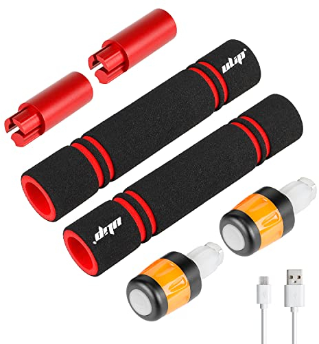 MotuTech Erweiterter Griff + LED-Blinklichter, wasserdicht, wiederaufladbar, für Xiaomi M365 Pro Pro2 1S MI3 Scooters Segway Ninebot ES1 ES2 ES3 ES4 E22 E25 E45 (Rot + Schwarz Orange)