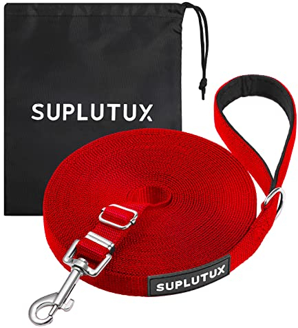 Schleppleine für Hunde, Laufleine für Hunde – Verstellbare Hundeleine mit Gepolstertem Griff inkl. Aufbewahrungstasche, Ideal für Training, Spaziergänge und Outdoor (Rot, 15m/50ft)