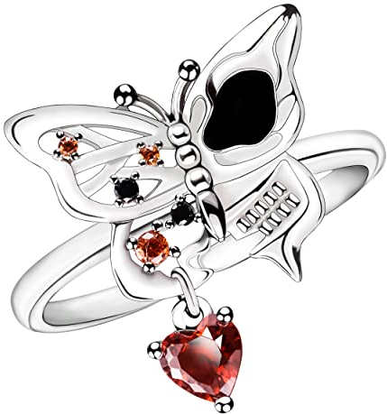 Manfnee Gothic Totenkopf Ringe 925 Sterling Silber Schmetterling Herz Offene Ringe Schmuck Geschenk für Frauen Halloween