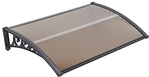 Marquesina Puerta Exterior de Hogares de Puerta y Ventana de aplicación Cubierta de la Lluvia Aleros Junta y Holder al Aire Libre Canopy Toldo,60*100 cm marrón