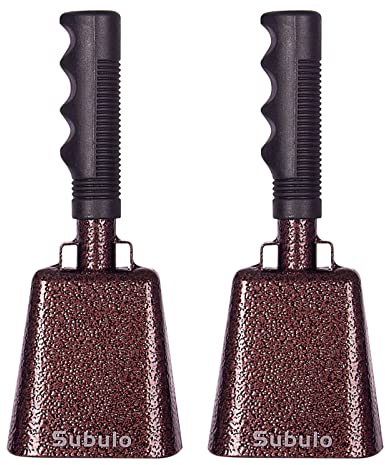 Kuhglocke mit Griff, 22,9 cm, 2 Stück, für Sportveranstaltungen, große solide Schulglocken & Glockenspiel, Percussion, Musikinstrumente, Rufglocke, Alarm (Retro Kupfer)