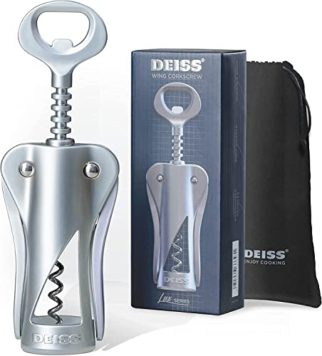 Deiss LUX Décapsuleur de Bouteille de Vin, Tire-bouchon à Ailettes Entièrement Métallique, Décapsuleur de Bouteille de Vin avec Décapsuleur de Bouteille de Bière Intégré - Tire-bouchon Ergonomique