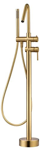 IMEX - Grifo bañera exenta - Monomando Baño-Ducha A Suelo - Griferia baño - grifo para tina de baño - SERIE CORCEGA Oro Cepillado - BBECO1/OC
