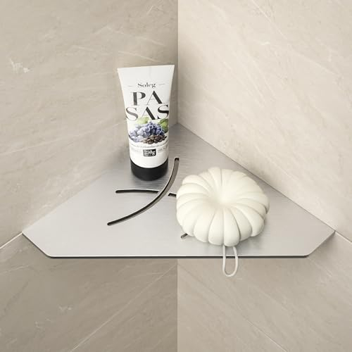Bernkot Étagère de douche d'angle en acier inoxydable 304 brossé 254 mm Étagère d'angle encastrée Étagère murale carrelée Étagère pentagonale pour rangement de salle de bain sans perçage Matériaux de