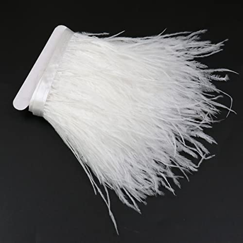 1 m Weiß Straußenfedern, Fransen mit Satinband, für Kleider, Nähen, Basteln, Kostüme, Dekorationspackung