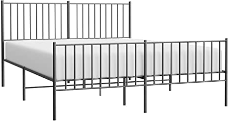 vidaXL Bettgestell, Bettrahmen mit Kopfteil Fußteil, Metallbett Bett mit Lattenrost, Doppelbett Gästebett Schlafzimmer, Metall Schwarz 160x200cm