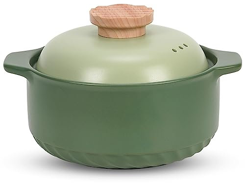 AHUONEL Cacerola de cerámica con tapa, olla de arcilla para cocinar, olla de cerámica para sopa, olla de sopa de 2.65 cuartos de galón/2.8 L, olla de estofado, olla de sopa, olla caliente, olla de