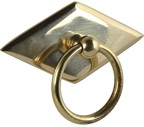 Schorgöhfer & Frehe Möbelgriff Landhausstil - Klappgriff Karo - Schubladengriff Schild mit Ringgriff 68x35mm, Messing poliert