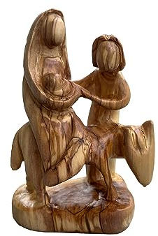foolonli Weihnachtskrippe Krippe Holz Hand geschnitzt Olivenholz Heilige Familie Flucht nach Ägypten